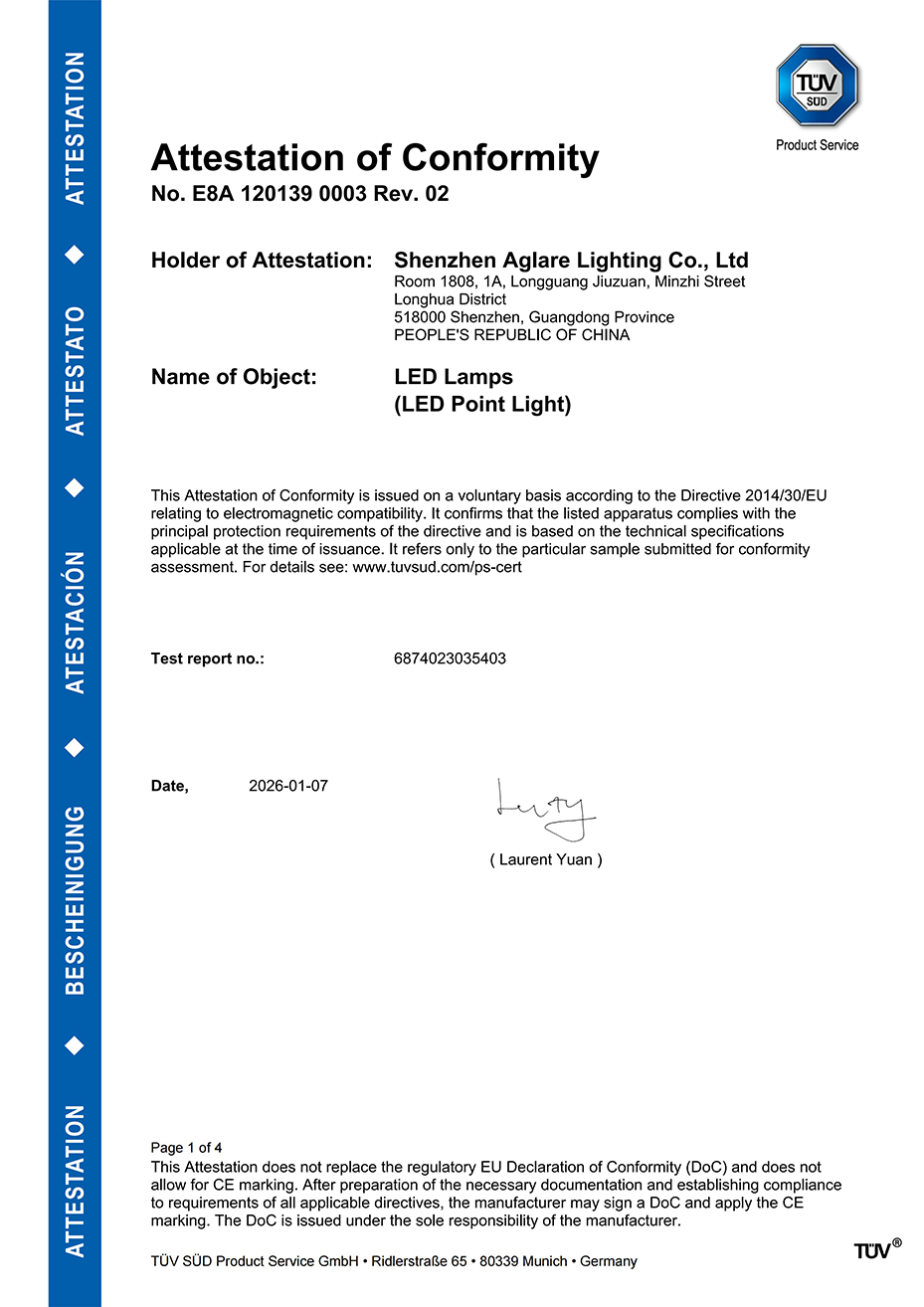 J9国际集团照明发光字装饰led灯泡通过TUV CE(EMC)认证